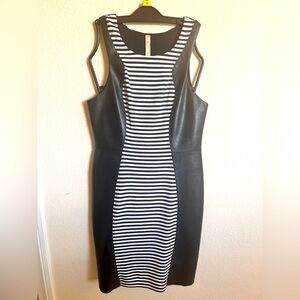 Bailey44: Black and white striped with faux leather dress. Size M